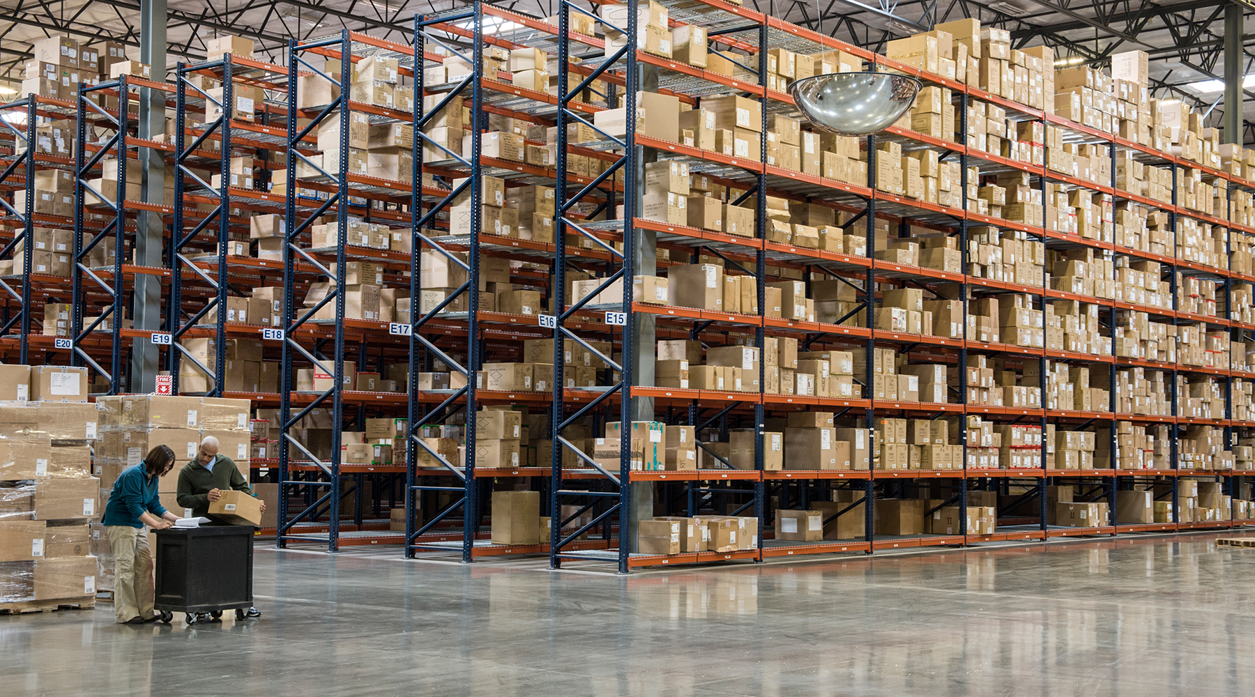 warehouse with boxes stacked